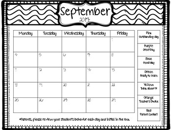 Student Behavior Clip Chart Calendar 18-19 by McManus Firsties | TpT