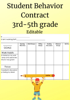 Preview of Student Behavior Contract 3rd-5th grade editable