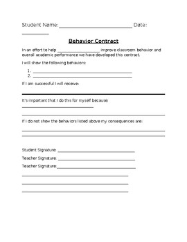 Preview of Student Behavior Contract
