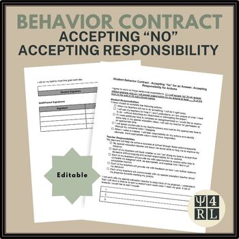 Preview of Student Behavior Contract - Accepting "No" and Accepting Responsibility