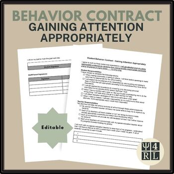Preview of Student Behavior Contract - Gaining Attention Appropriately