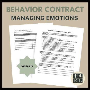 Preview of Student Behavior Contract - Managing Emotions