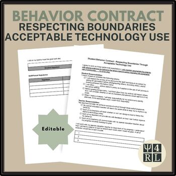 Preview of Student Behavior Contract - Respecting Boundaries; Acceptable Technology Use