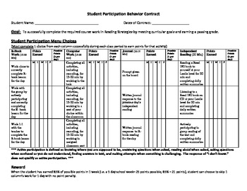 Preview of Student Behavior Contract for use with Read 180 Program