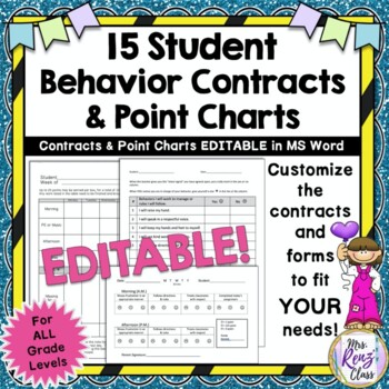 Preview of 15 Behavior Contracts & Behavior Point Charts - Classroom Management Tools