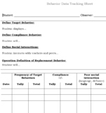 Student Behavior Data Tracking Sheet for Special Education