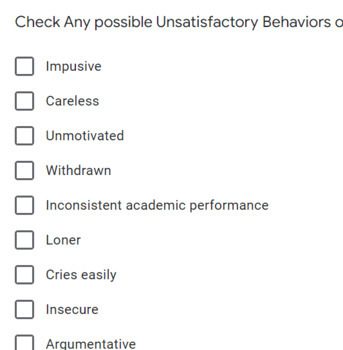 Preview of Student Behavior Evaluation Checklist Quickform