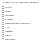 Student Behavior Evaluation Checklist Quickform