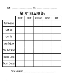 Student Behavior Log (Classroom Clip Chart log) by jessica durocher