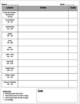 Button Theme Daily Student Reinforcement Behavior Plan Log