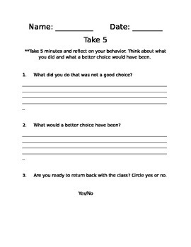 Preview of Behavior Management Take-5 Handout