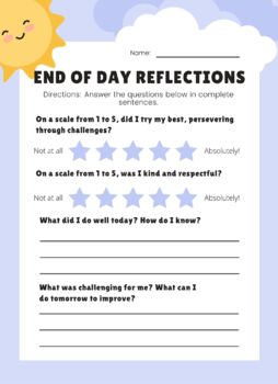 Preview of Student Behavior Self-Reflection - Class Management & Student Accountability