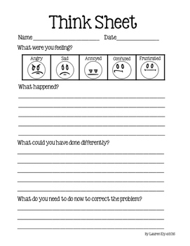 Student Behavior Think Sheet by Lauren Ely | TPT