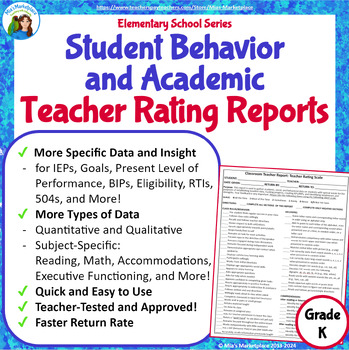 Preview of Student Behavior and Academic Rating Report: Kindergarten (Printable)