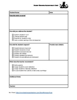 Preview of Student Behavioral Accountability Chart