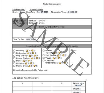 Preview of Student Behavioral Observation Template