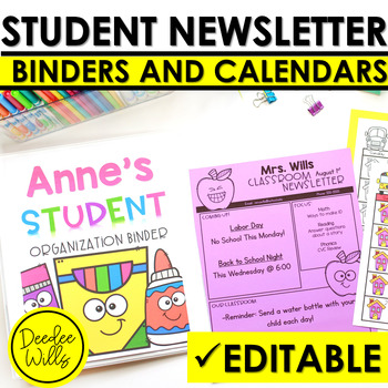 Preview of Newsletter Templates Editable, Student Binder Covers, & Calendars Take Home
