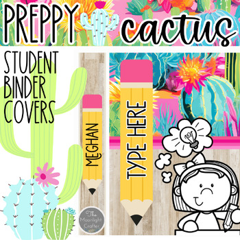Preview of Student Binder Covers and Spines | EDITABLE in Canva | Preppy Cactus Theme