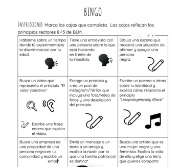 Preview of Student Bingo: Los principios rectores de Black Lives Matter