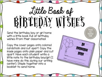 Student Birthday Notes Book by Rachel Delk | Teachers Pay Teachers