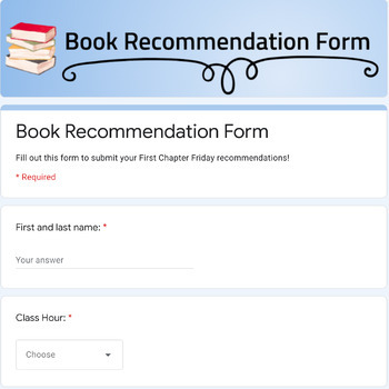 Preview of Student Book Recommendation Form (Google Forms)