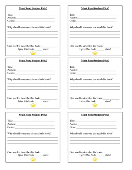 Student Book Recommendation Slip by April Walters | TPT