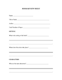Student Book Review Worksheet