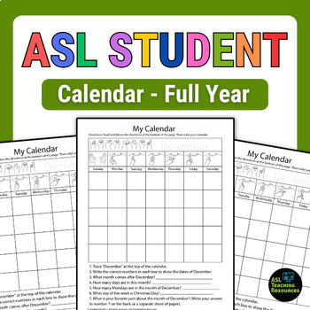 Preview of Year Round Student Calendar Worksheets Skill Builders Sign Language