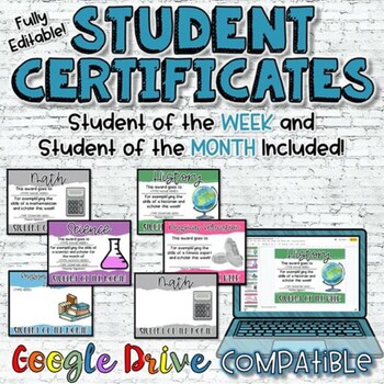 Preview of Student Certificates-Student of Week & Month EDITABLE - Digital and Paper