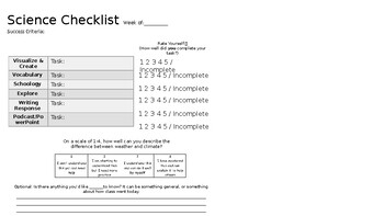 Preview of Student Check-list and Rubric