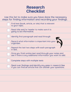 Preview of Student Checklist for Independent Research