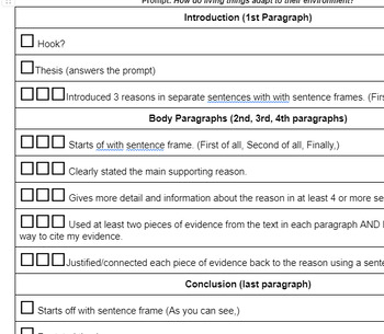 Preview of Student Checklist for Informative Essay (5 paragraphs)