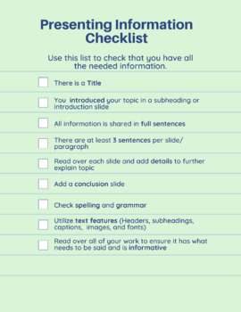 Preview of Student Checklist for Informative Writing