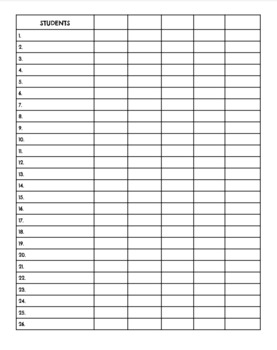 WEEKLY Student Checklist for Teachers and Blank Checklist for Classroom