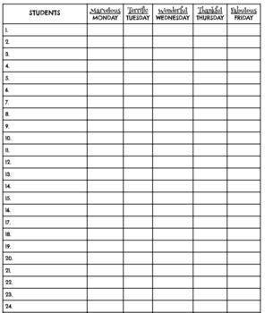 Preview of WEEKLY Student Checklist for Teachers and Blank Checklist for Classroom