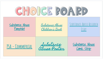Preview of Student Choice Board: Substance Abuse