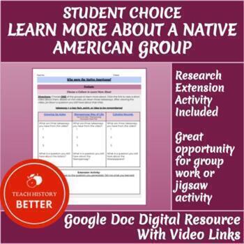 Preview of Student Choice Learn About Native American Groups - Aztecs/Wampanoag/Cahokia