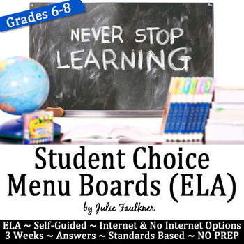 Preview of Student Choice Menu Boards, Middle School ELA
