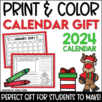 Preview of Student Christmas Gifts to Parents | Print & Color 2024 Calendar Gift
