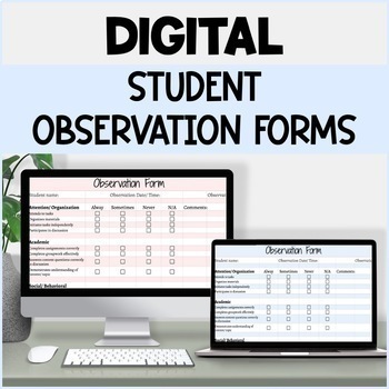 Preview of Student & Classroom Observation Form Digital - RTI, MTSS, or Special Education