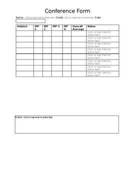 Preview of Student Conference Form- Fillable