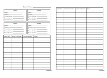 Preview of Student Contact Log - FREEBIE - Ready to print and use