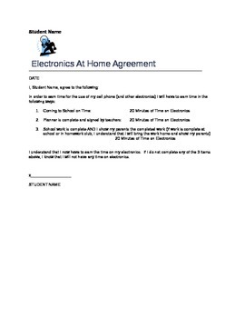 Preview of Student Contract for Use of Electronics
