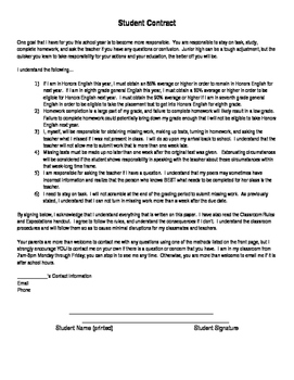 Preview of Student Contract (may go along with rules and expectations)