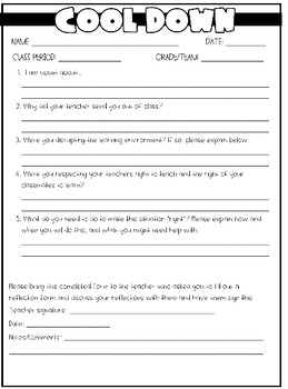 Student Cool Down Handout by Jessica Dacus | TPT