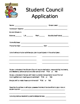 example of application letter for student council