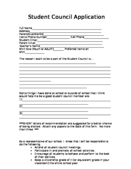 Student Council Application by Mrs Curly Q TPT