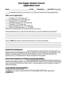 Preview of Student Council Application Form