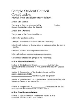 Preview of Student Council Constitution: A Model from an Elementary School (Editable)