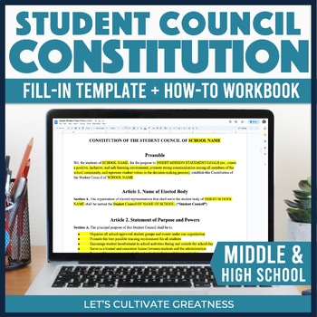 Preview of Student Council Constitution Editable Template & How-To Workbook